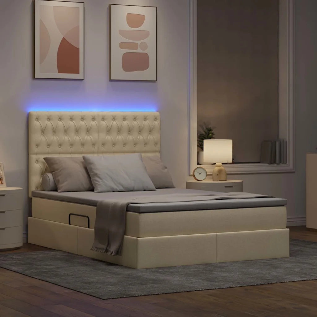 Letto con contenitore e LED Crema 140 x 190 cm Poliestere 3372481