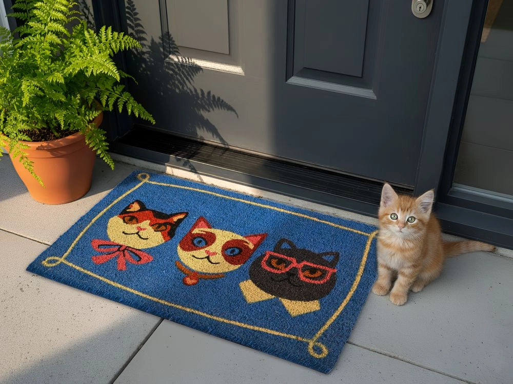 Zerbino di benvenuto in fibra di cocco antiscivolo 60 x 90 cm con retro in PVC Motivo gatto Multicolore