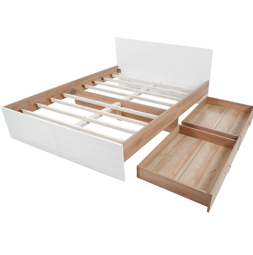 Letto matrimoniale 160x200 cm con materasso; 2 cassetti; struttura in legno massiccio e MDF; bianco rovere