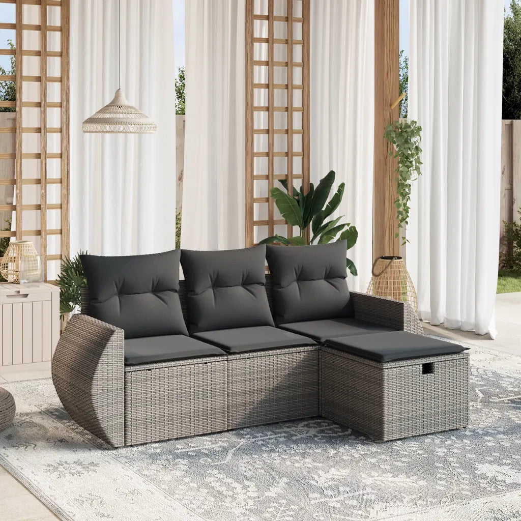Set Divani da Giardino 4 pz | Set Salotto da Giardino con Cuscini in Polyrattan Grigio