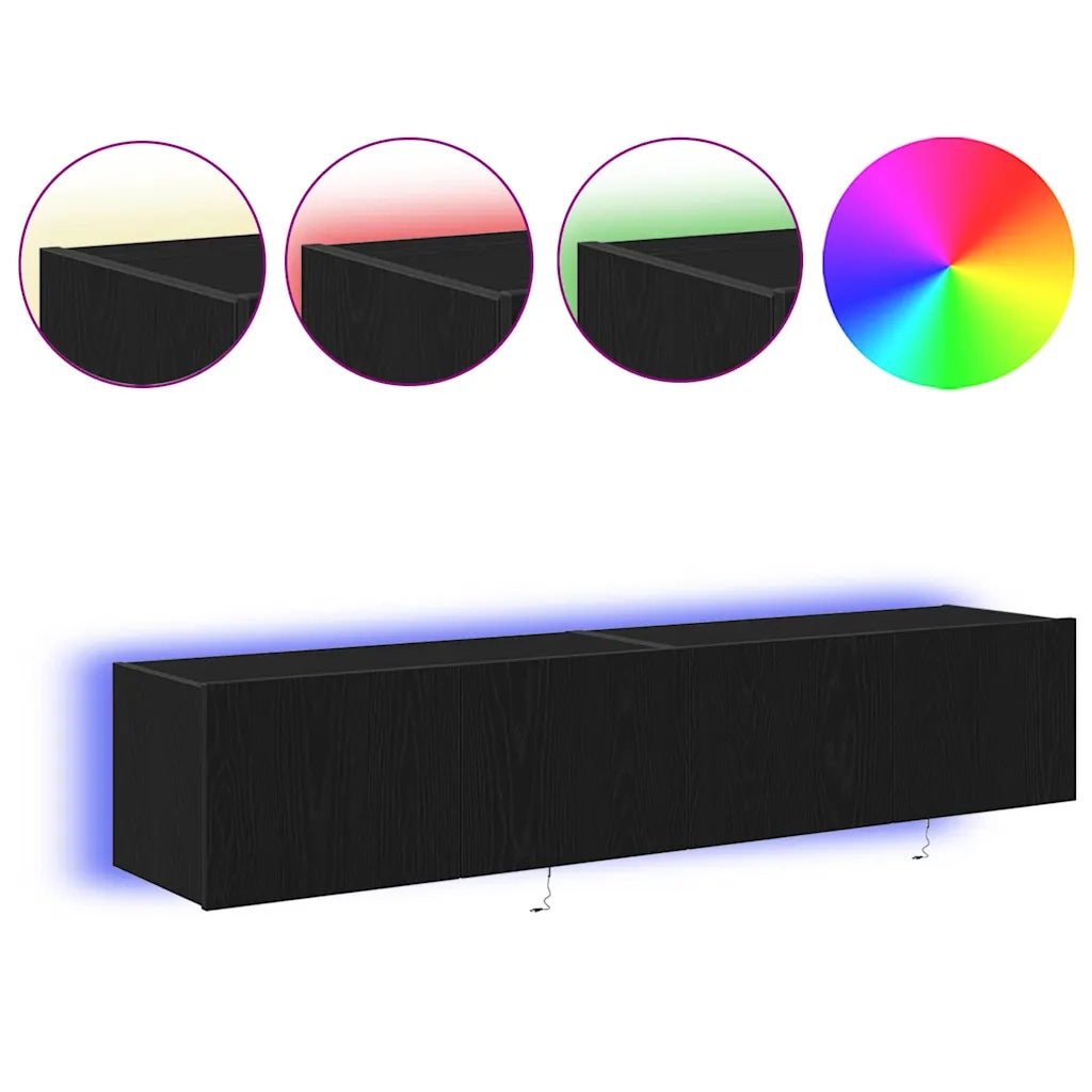 Mobile TV da parete con LED 2 pcs Rovere Nero 80 x 35 x 31 cm 863109