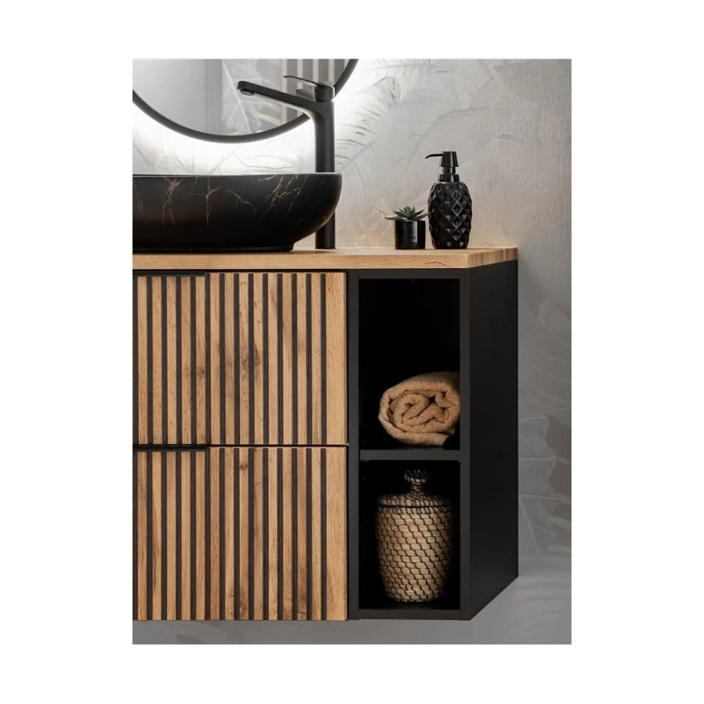Mobile da bagno aggiuntivo sotto lavabo KINOKO – 2 ante – Grigio antracite – L20 × P57 × H46 cm – Da appendere
