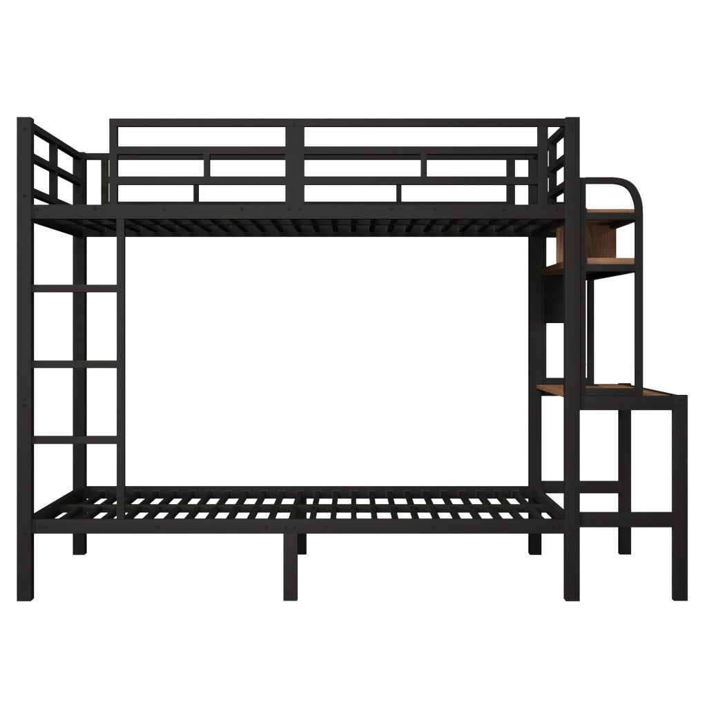 Letto a castello 90 x 200 cm con scrivania; ripiani; LED e USB in metallo nero