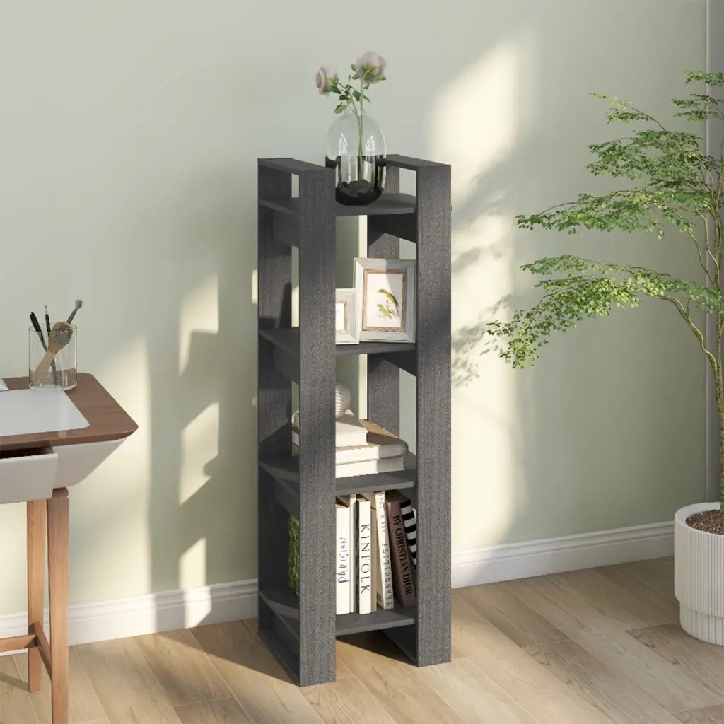 Libreria Divisorio-Scaffale per Libri-Mobile di Stoccaggio Grigio 41x35x125 cm Legno Massello di Pino