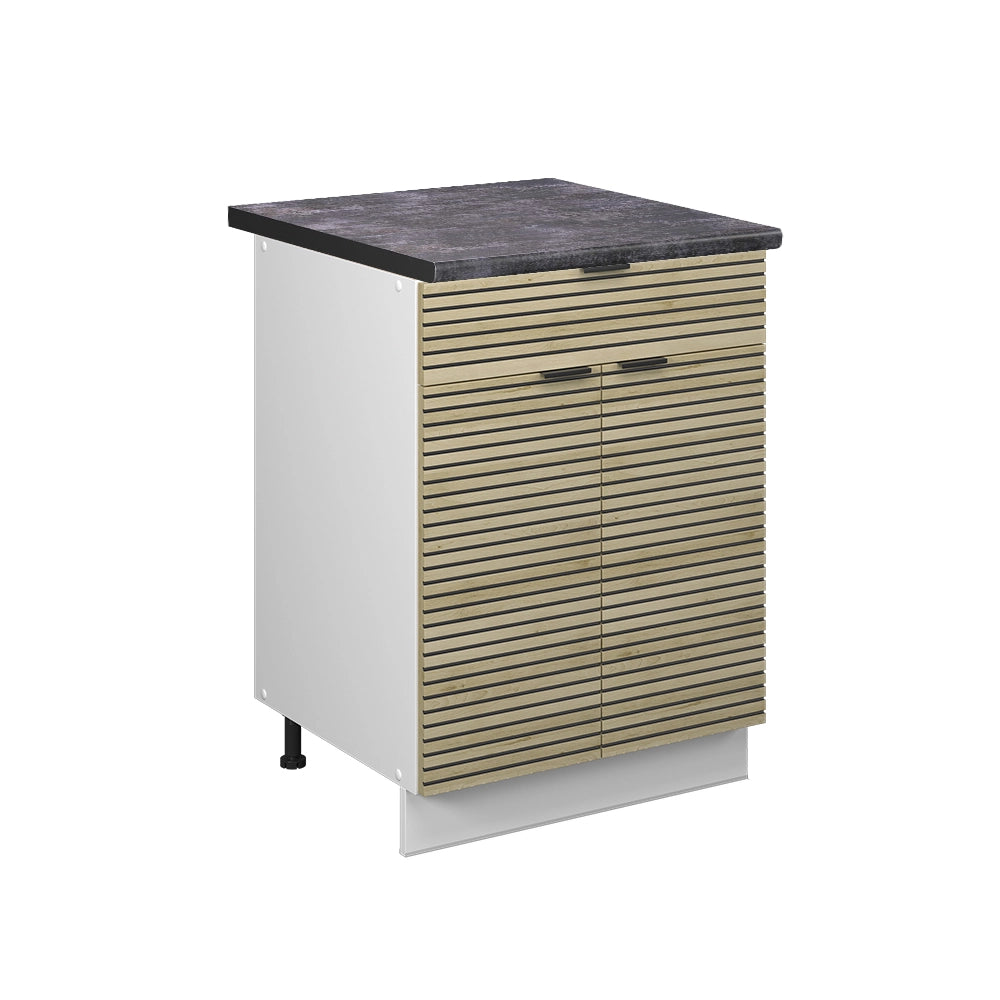 Mobiletto base per cucina Fame-Line Pannello in quercia/Bianco 60 cm con cassetto, PL Antracite Vicco