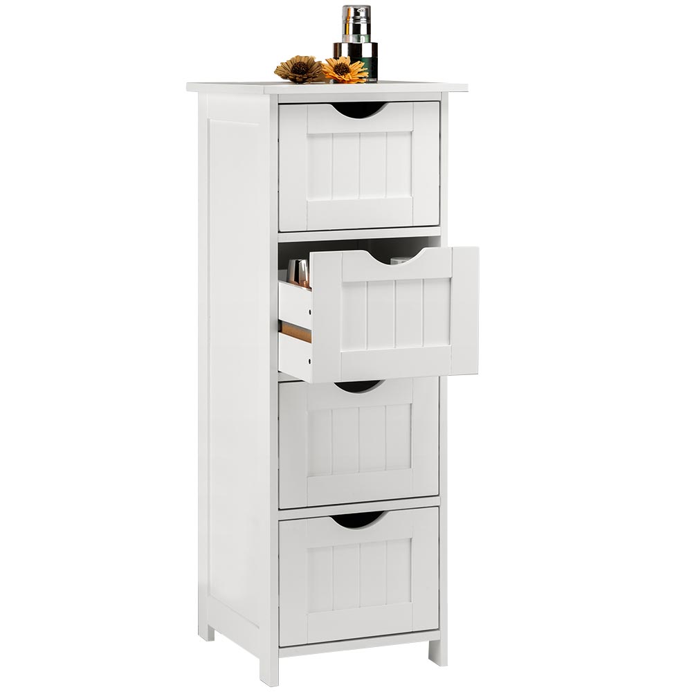 Mobile Bagno Cassettiera 4 Cassetti con Ripiano Legno MDF Bianco 30x30x82cm
