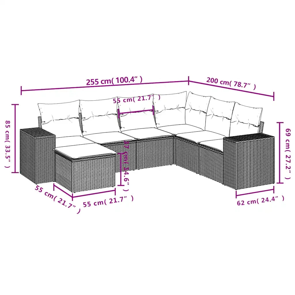 vidaXL Set Divani da Giardino 7 pz con Cuscini Marrone in Polyrattan