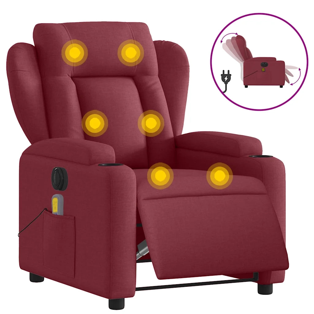 Divano Sedia-Poltrona Massaggiante Reclinabile Elettrica Rosso Vino Tessuto 407511