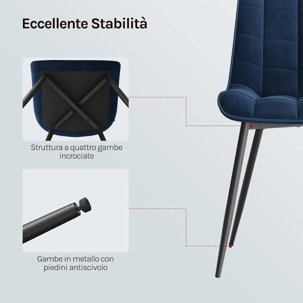Sedie da Pranzo con Schienale senza Braccioli Sgabello in Velluto per Cucina Blu BH142bl-2