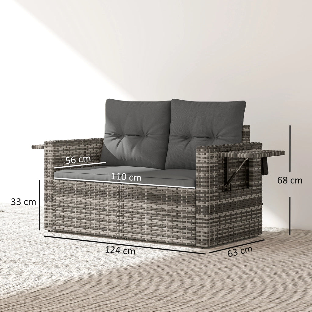 Divano 2 posti in rattan con cuscini e tavolini laterali ¨C Zephmum ¨C Grigio chiaro