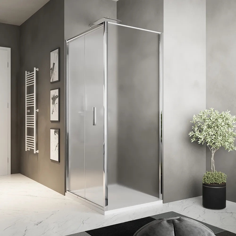 Box doccia slim 70x70cm con porta a libro e parete fissa profili cromati e vetro 6mm opaco h190| Portofino