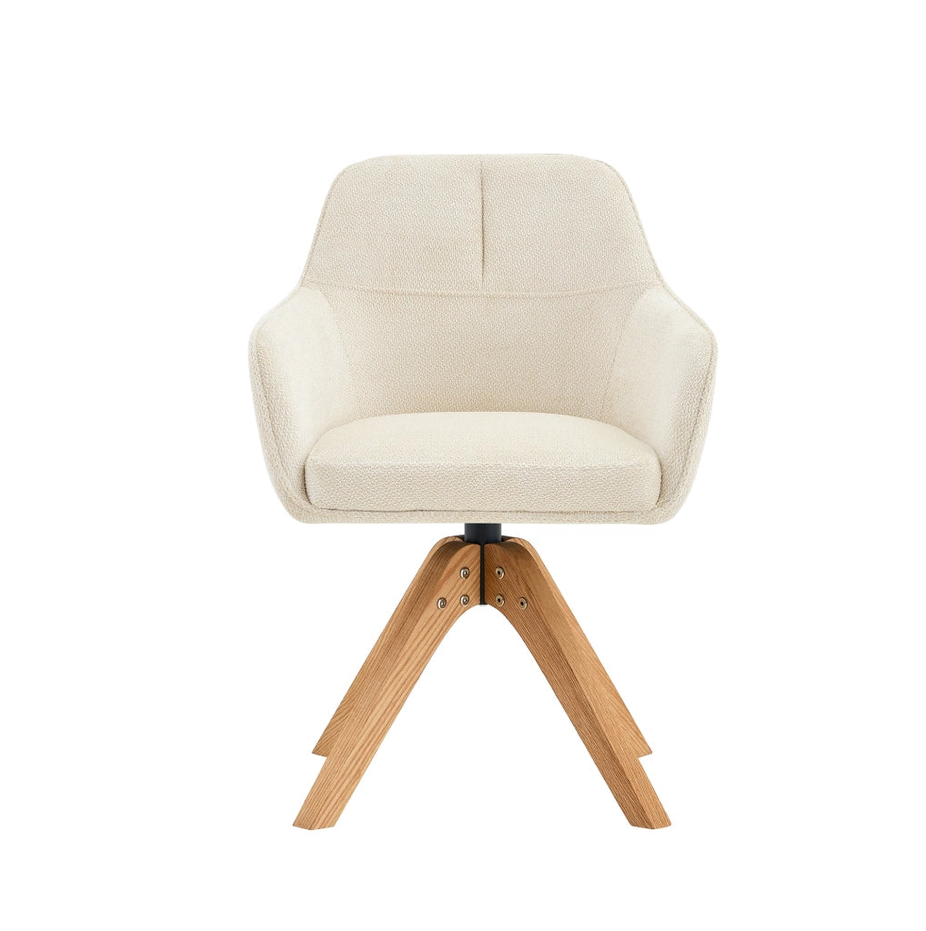 Set di 2 sedie da pranzo girevoli a 360° con struttura in legno massello e rivestimento in tessuto beige