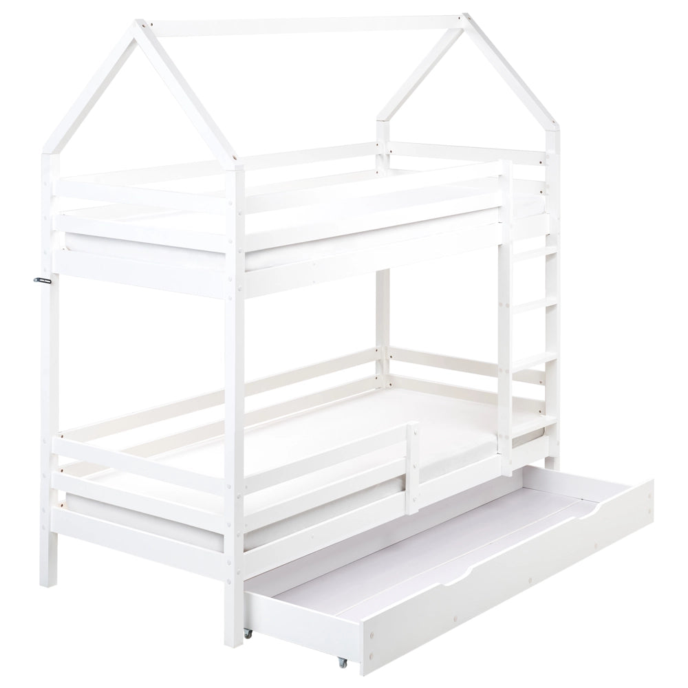Letto a castello doppio con contenitore in legno di pino bianco UE dimensioni singole 90 x 200 cm Bambini Camera da letto per bambini