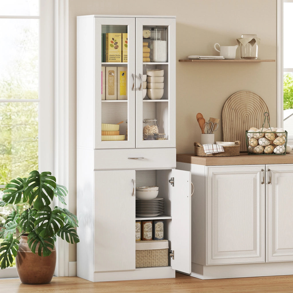 Mobile Cucina con Ante in Vetro ¨C Xylo ¨C Bianco, 2 Armadietti, 1 Cassetto, 60x35x180 cm