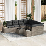 Set Divano da Giardino da 9 Pezzi con Cuscini Grigio Polyrattan