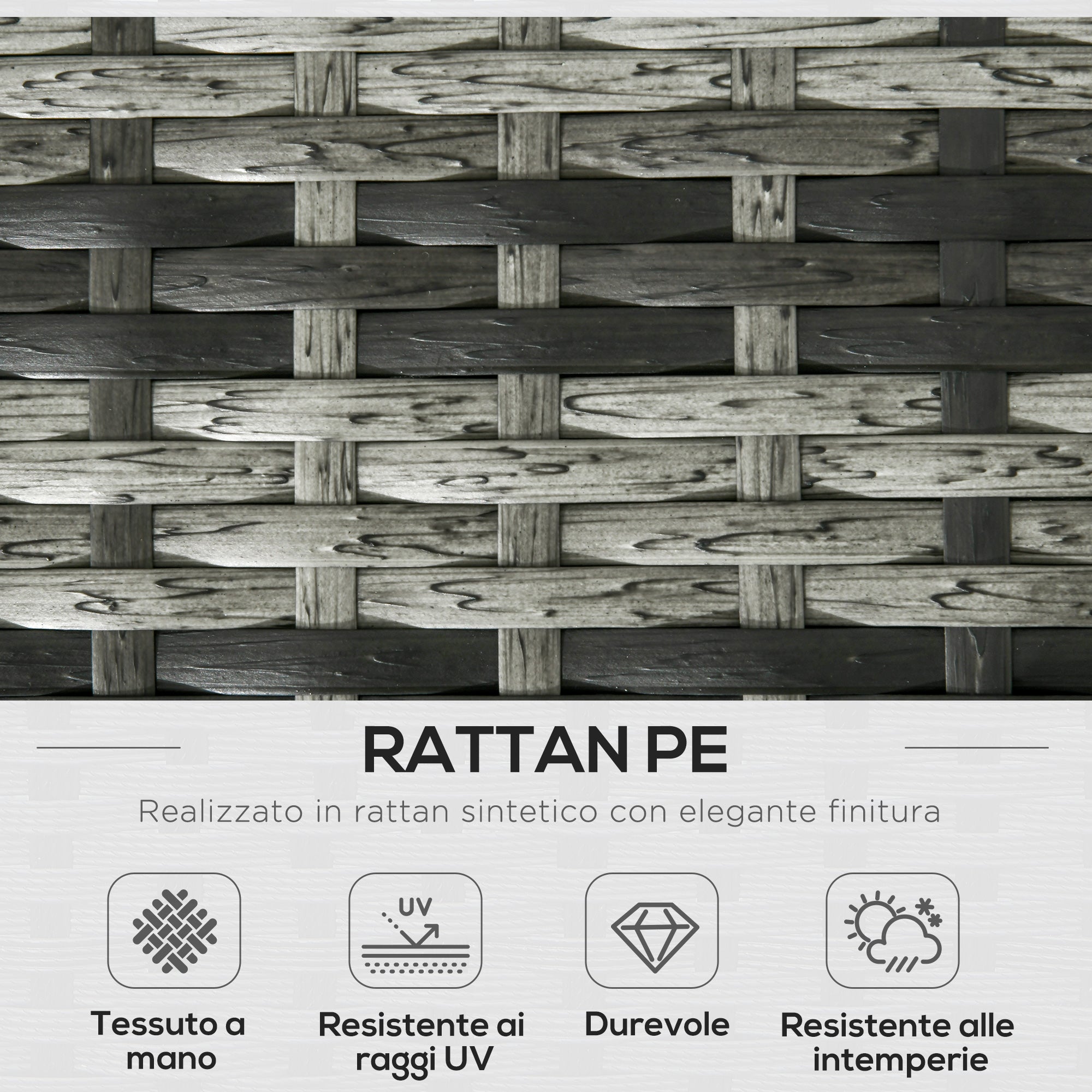 Set da Esterno 6 Pezzi con 2 Tavolini Contenitore 2 Divani e 2 Poltrone in Rattan e Acciaio Grigio
