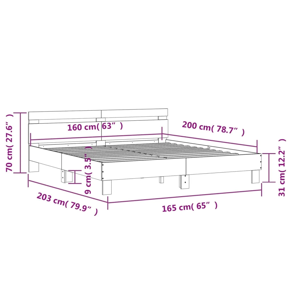 Letto matrimoniale | Letto per adulti | Giroletto con Testiera Nero 160x200 cm in Legno Multistrato