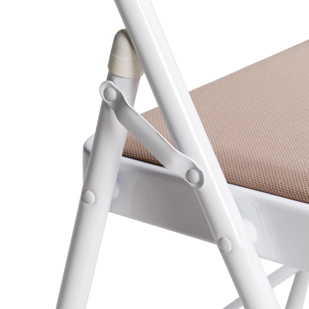 Set 4 Sedie Pieghevoli in Metallo beige e bianco sedile e schienale imbottiti