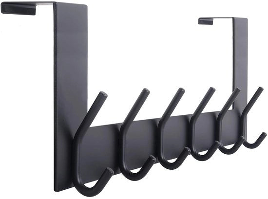 Grappolo per porta - 6 ganci - nero - resistente all'ossidazione - 39x11,5x8 cm