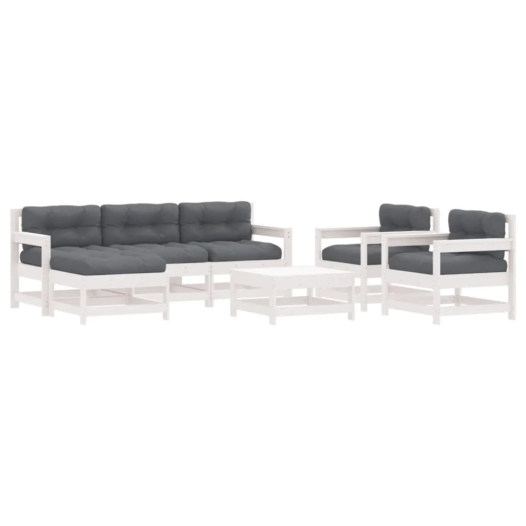 Set Divani da Giardino 7pz con Cuscini in Legno Massello Biancocod mxl 101156