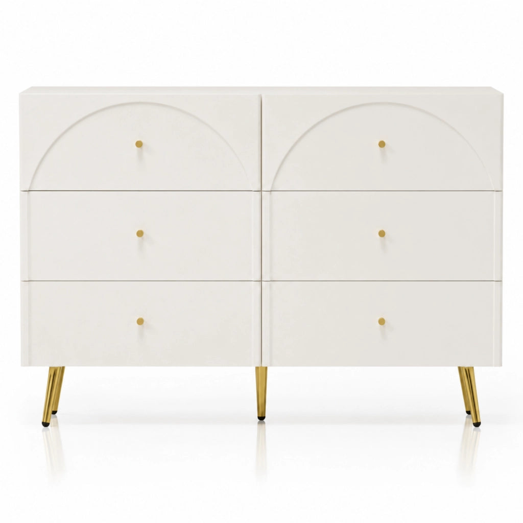 Cassettiera Capiente Con 6 Cassetti Mobile Design Moderno Minimal Per Camera Da Letto Ingresso Cameretta E Stanza Ospiti Dotata Di Piedini E Dettagli Oro 120 X 40 X 85 Cm Bianco