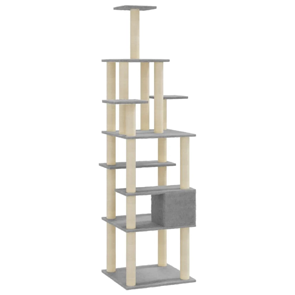 Tiragraffi per gatti torre per arrampicata giocattolo piattaforma per arrampicata con tiragraffi in sisal leggero 183 cm grigio 02_0022596