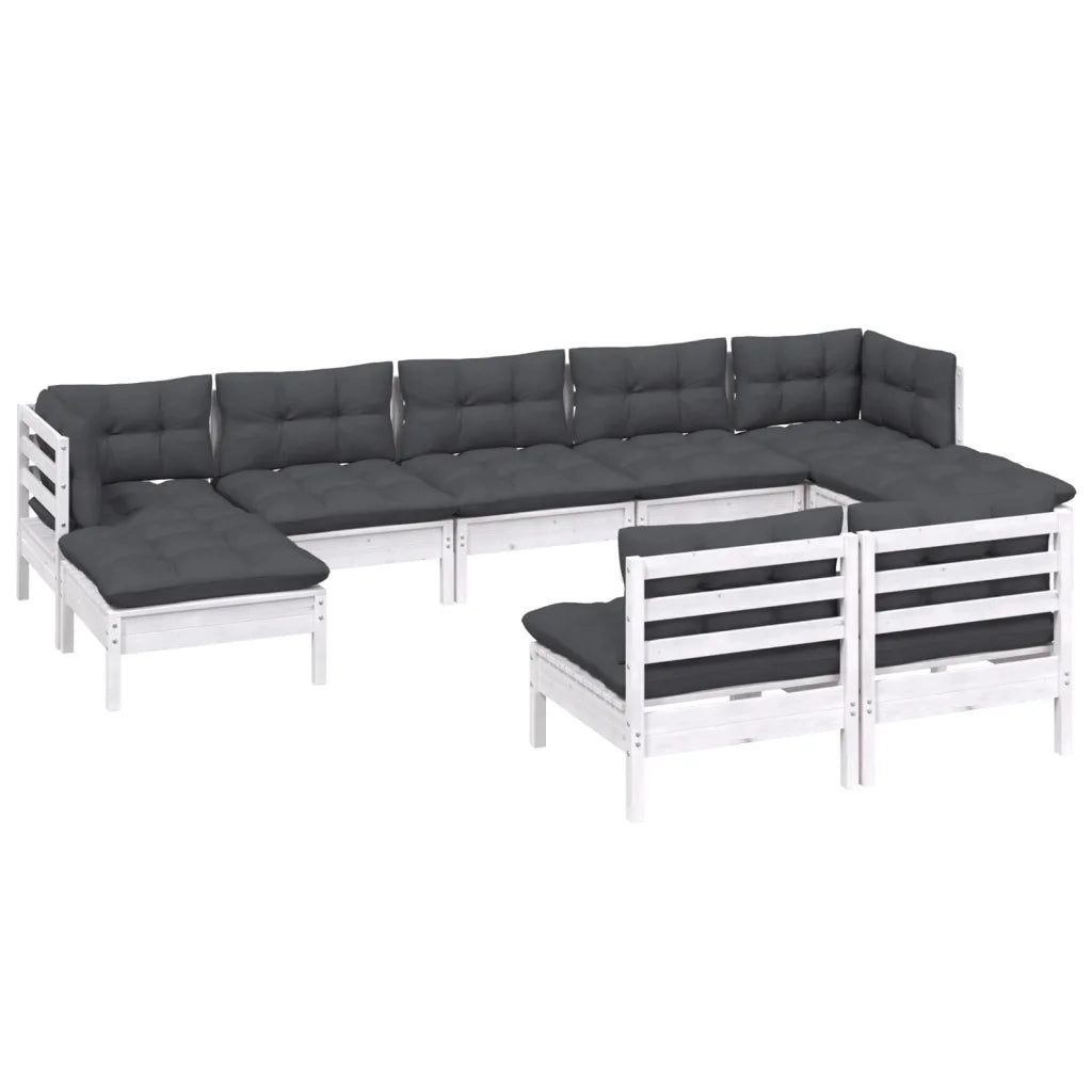 Set Divani da Giardino 9 pz con Cuscini Bianchi Legno di Pino cod mxl 44707