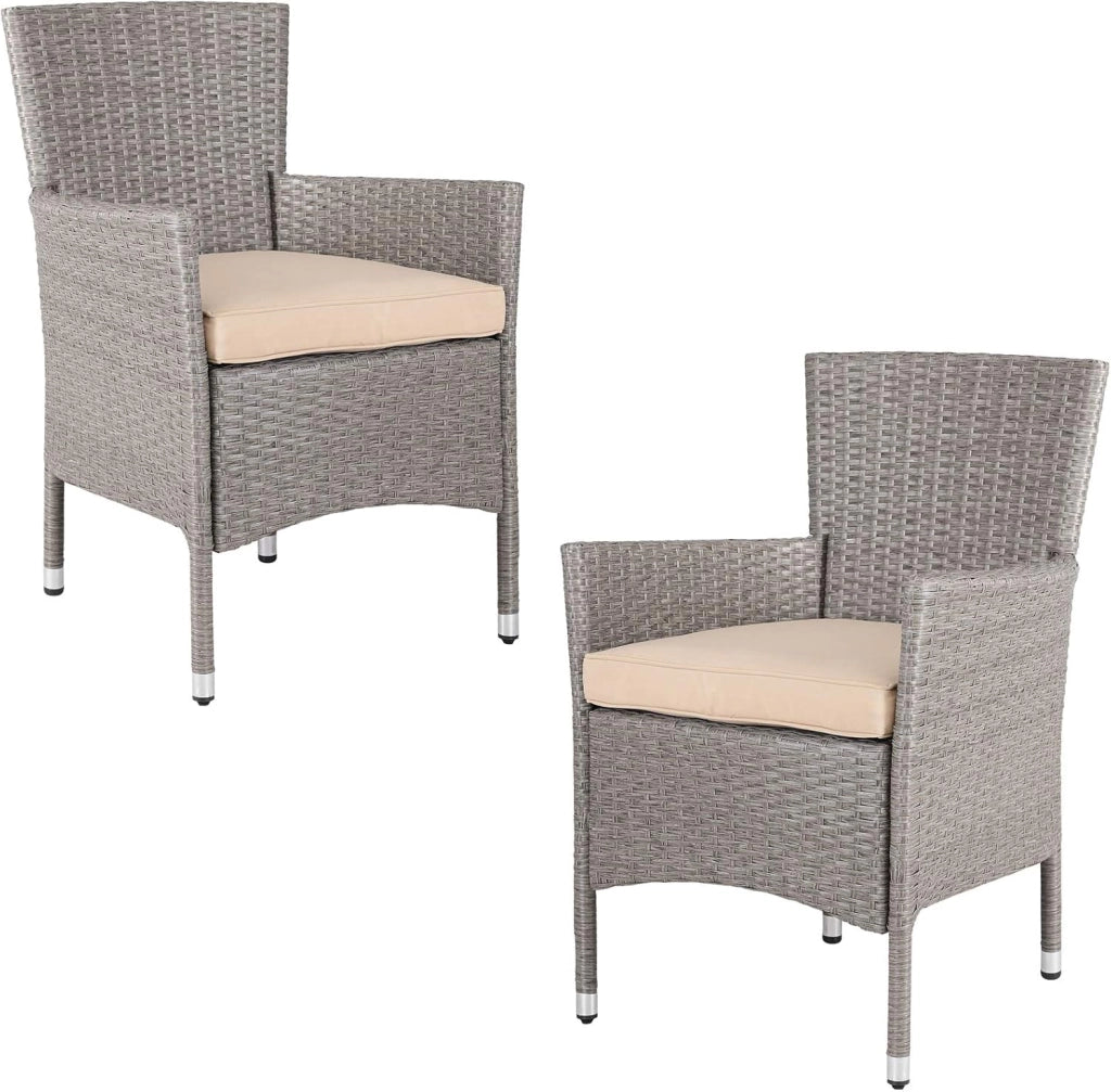 Set di 2 Sedie da Giardino Poly Rattan Impilabile Resistente 160 kg Sedia da Balcone Crema