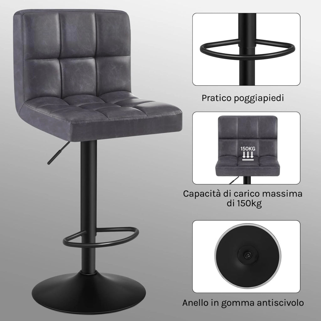 Pezzo Sgabello da Bar PU Vintage Sedia per Cucina Girevole Antracite