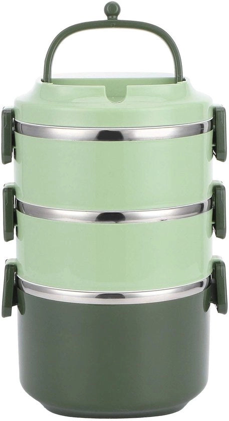 Lunchbox in Acciaio Inossidabile - Ripiegabile - Contenitore Alimentare - Impermeabile - 3 Strati - Chiusura Sicura con Piastra in Plastica