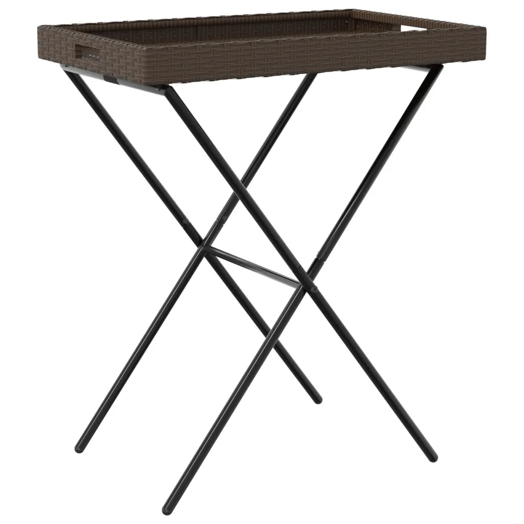 Tavolino Vassoio Pieghevole-Tavolino da soggiorno-Tavolo Marrone 65x40x75 cm in Polyrattan