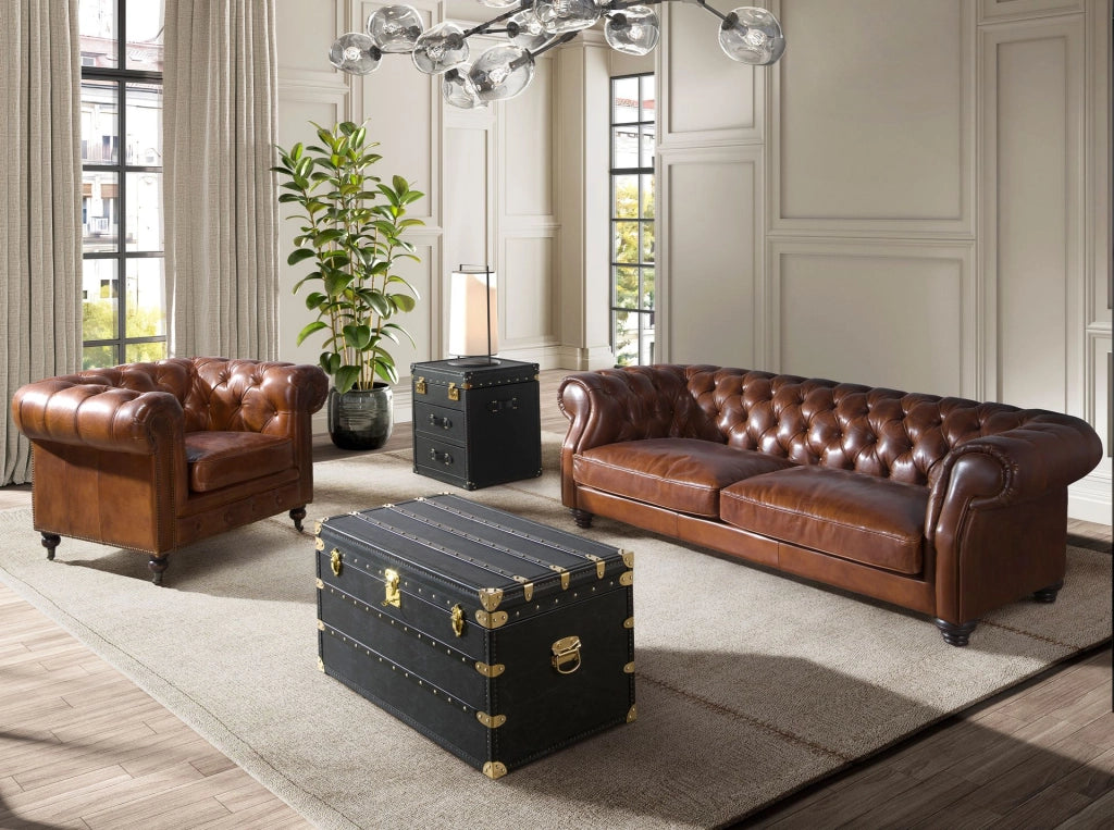 Poltrona Chester in pelle marrone cognac