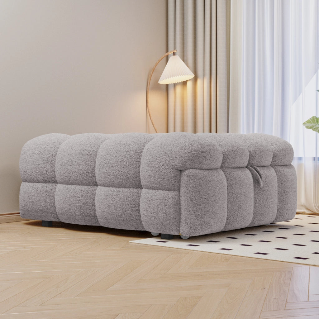 Divano Letto Convertible 1 Posto con Schienale Regolabile 2 in 1 Tipo Pouf; Tessuto Teddy in Grigio