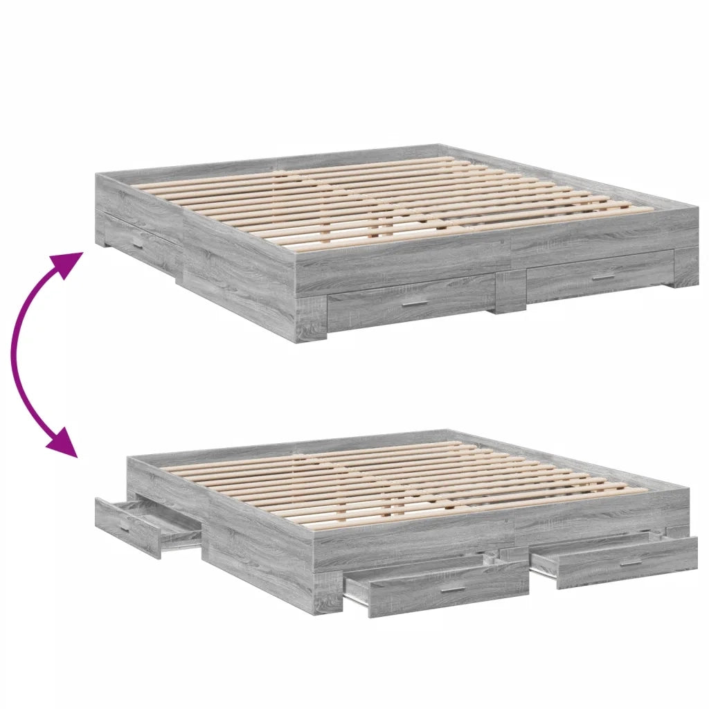 Giroletto Cassetti-Struttura Letto con contenitore Grigio Sonoma 200x200 cm Legno Multistrato 178942