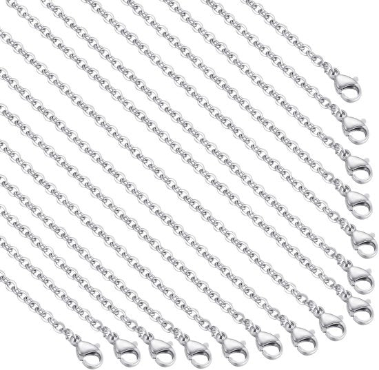 Pacchetto da 30 pezzi di catenelle in acciaio inossidabile da 18 pollici con cavi di chiusura a formella e fermagli per la creazione di accessori personalizzati