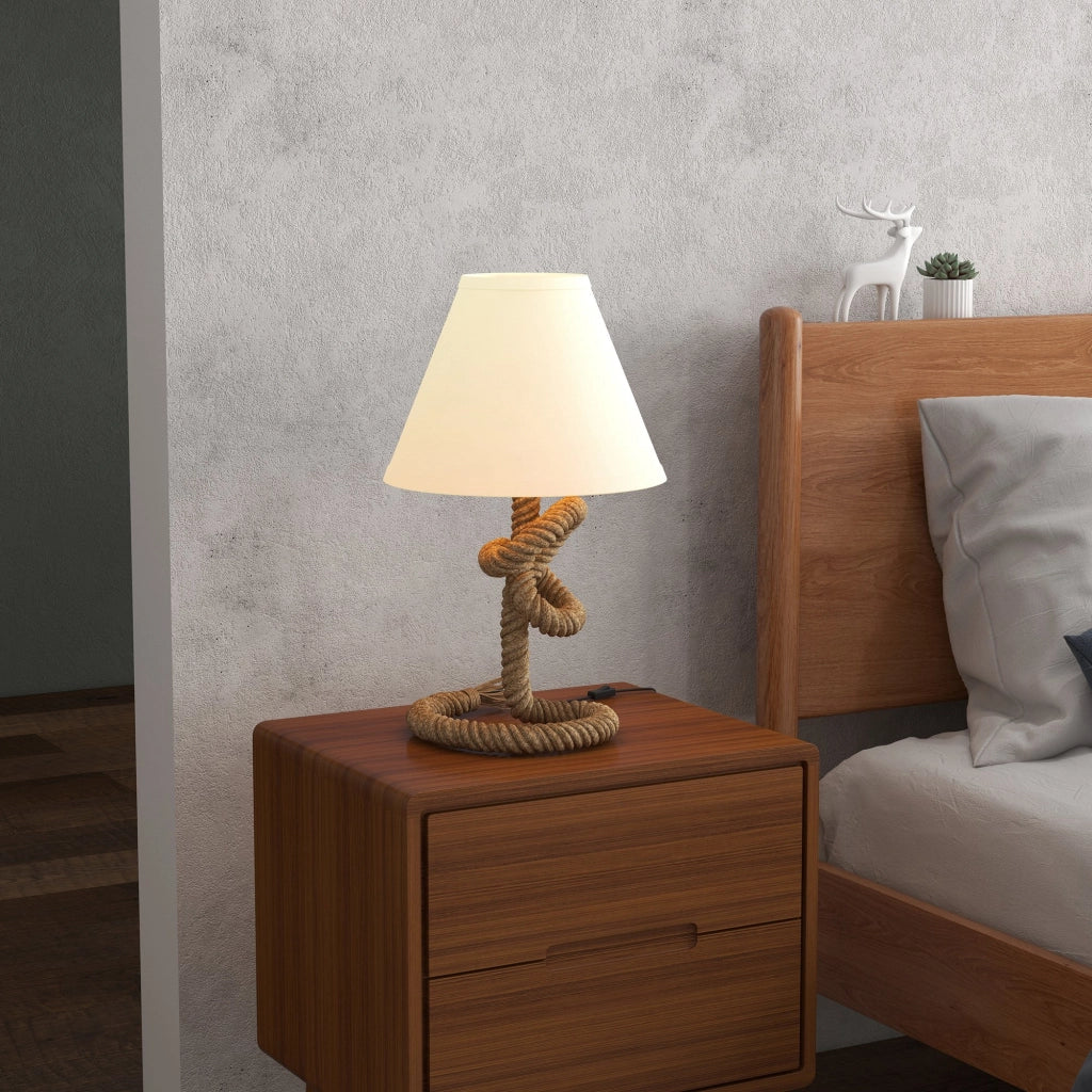 Lampada da Tavolo LED ¨C zephmum ¨C Marrone e Beige, Base Metallo, Tela Lino, ?28x45,5 cm