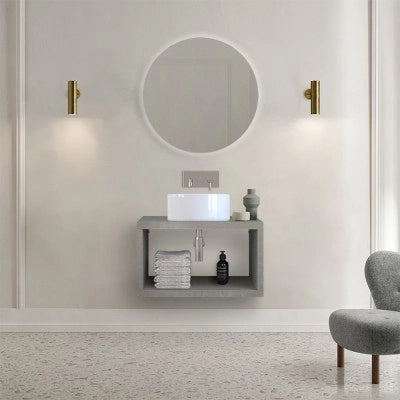 Mensolone bagno 60 cm grigio cemento con vano a giorno per lavabo da appoggio Master