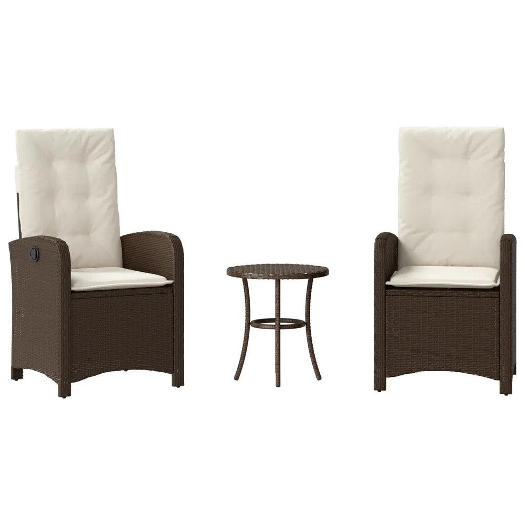 Set Bistr¨° 3 pz | Set Salotto da Giardino con Cuscini Marrone in Polyrattan