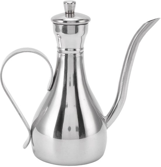 Dispensatore di Olio 350 ml - Acciaio Inossidabile - Dispensatore di Olio di Oliva - Flessibile Dispensatore per Olio/Aceto - Cucina/BBQ - Becher con Bocchetta Curva