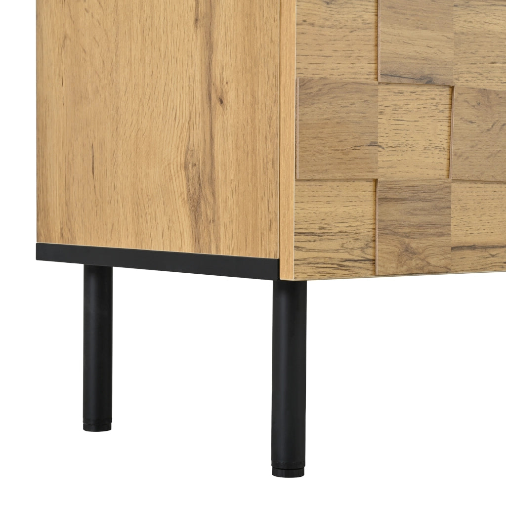 Mobile porta TV con 2 ante, 1 cassetto e vano aperto, design mosaico, in truciolato, naturale, 170 × 35 × 44,5 cm