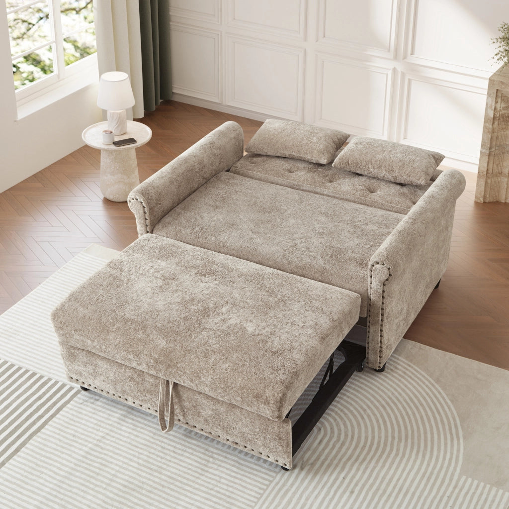 Divano letto 3 in 1 a 2 posti con schienale reclinabile; 170x98 cm; chenille marrone grigio