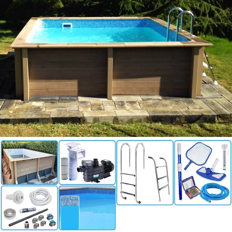 Piscina in pietra ricostruita effetto legno NATURALIS 3,24 x 3,24 x h 1,28 m Tipo filtrazione: Filtrazione a cartuccia