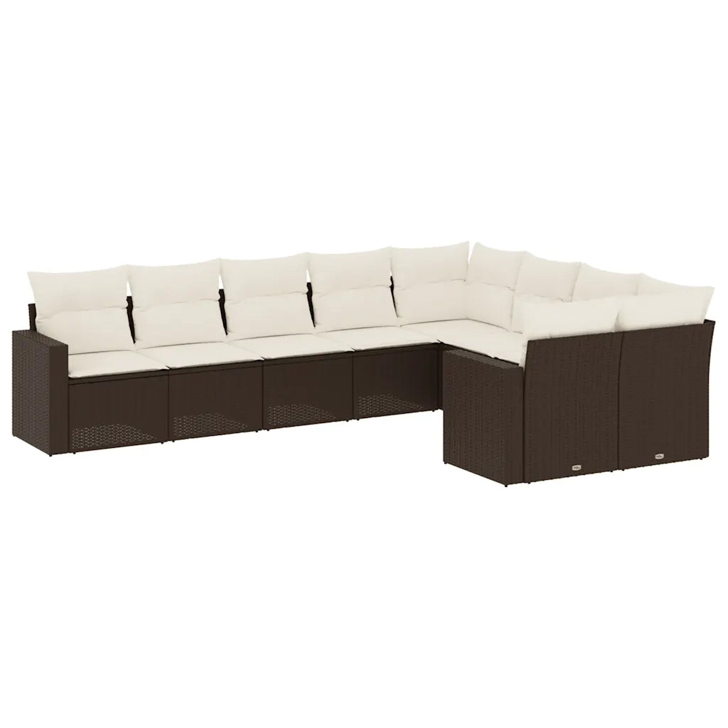 Set Divani da Giardino 9pz con Cuscini Marrone in Polyrattan 3219433