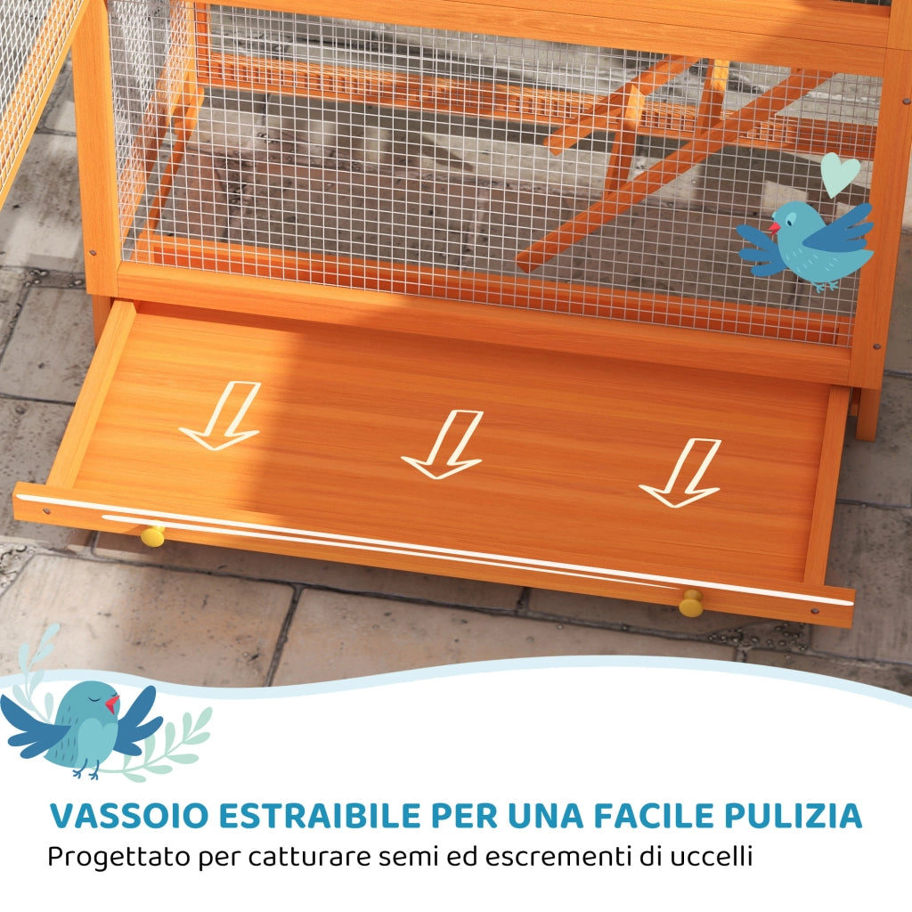 Voliera per Uccelli con Casetta ¨C Minimal ¨C Legno e Metallo 92x52x171 cm Arancione Verde