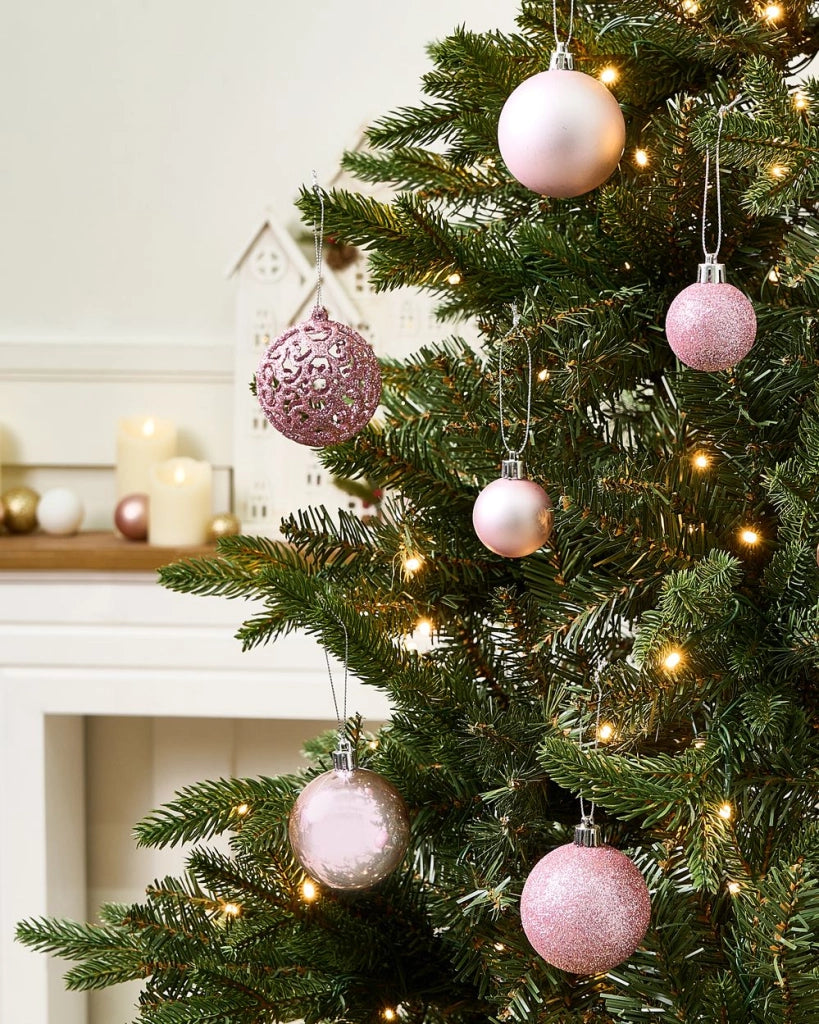 Set di 100 palle di Natale in plastica rosa appese all'albero di Natale in stile tradizionale e moderno Palle di Natale