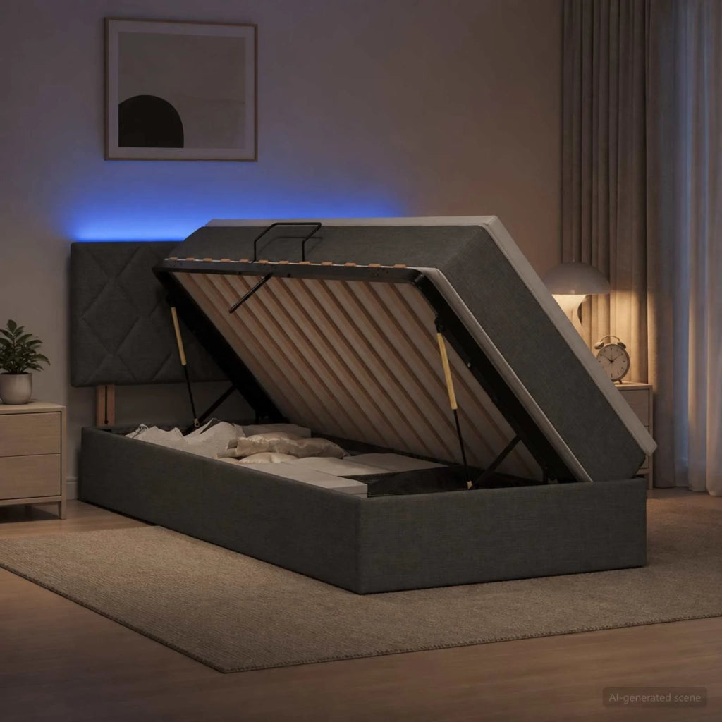 Letto con contenitore LED e materasso Grigio Scuro 100 x 200 cm 3459106