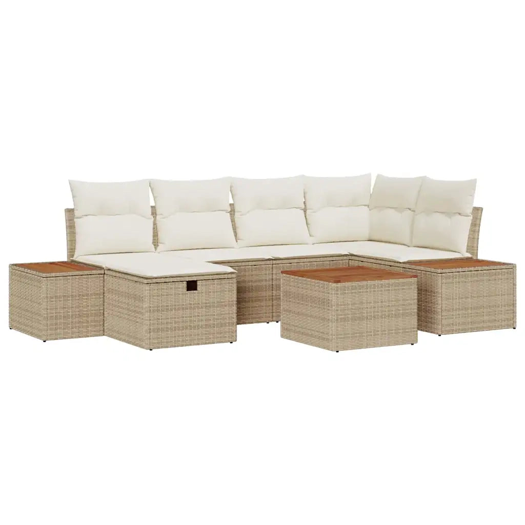 Set Divano da Giardino con cuscino 7 pcs Beige polyrattan
