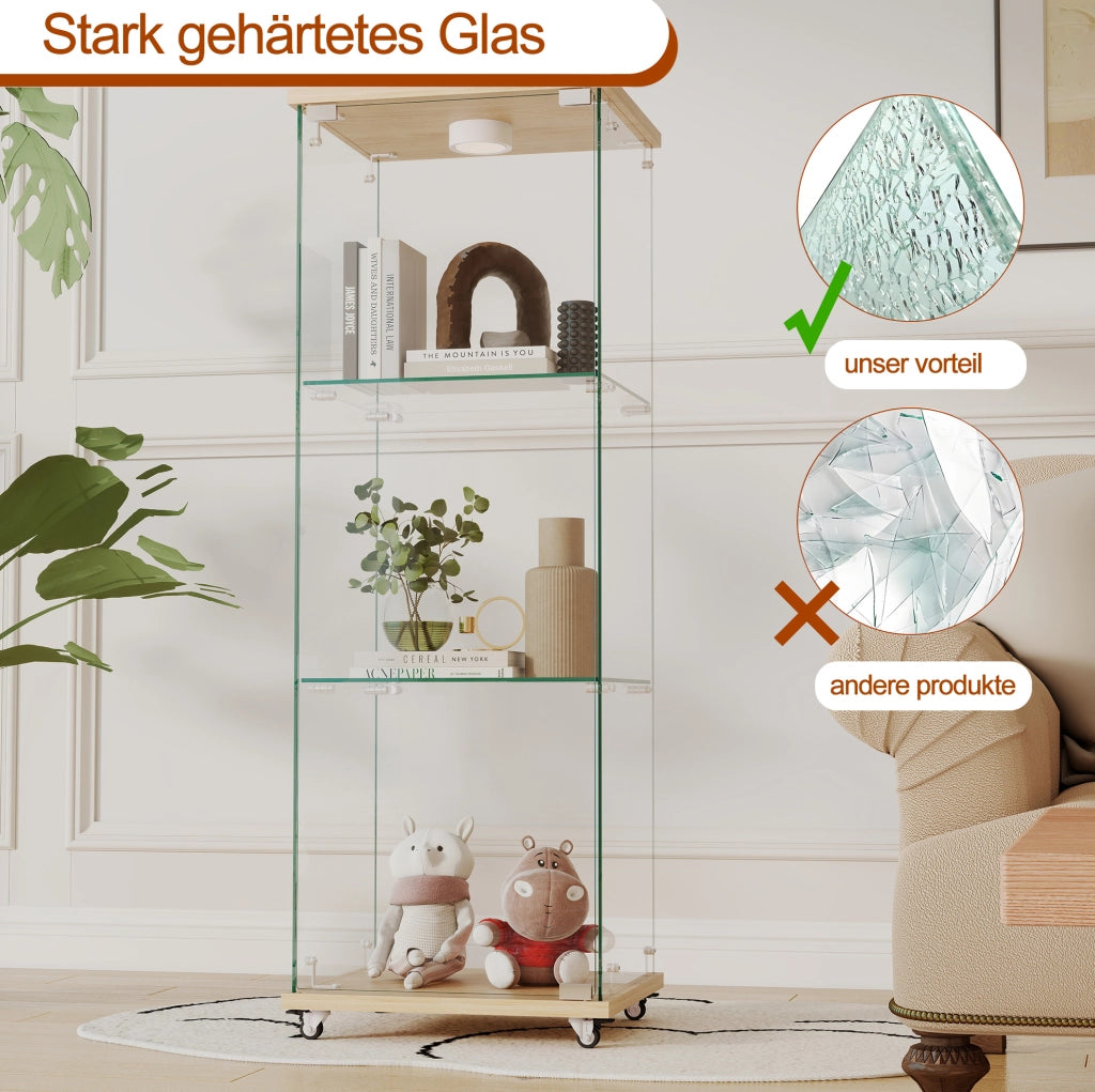 Vetrina in vetro con LED e telecomando; 120x42;5x36;5 cm; MDF e vetro; naturale