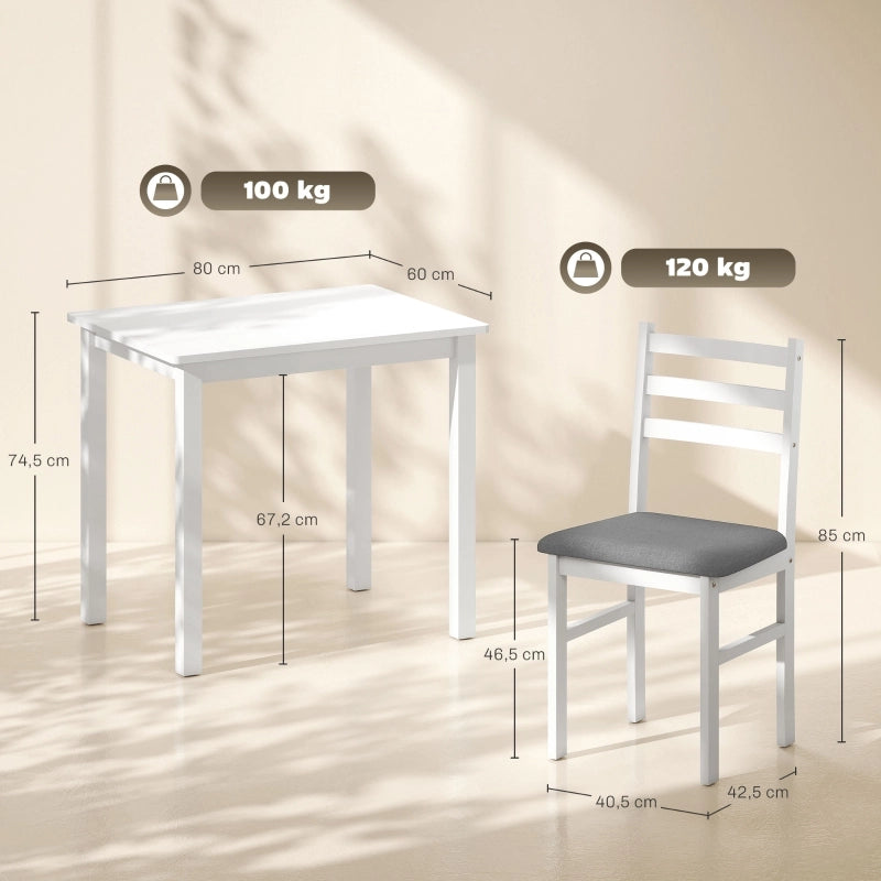 Set da pranzo 3 pezzi con tavolo da cucina e 2 sedie, design compatto salvaspazio, bianco