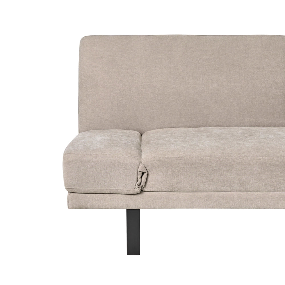Divano Letto in Tessuto beige chiaro ciniglia con schienale reclinabile e struttura in legno stile moderno